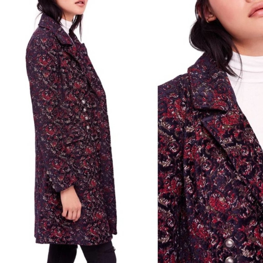 FREE PEOPLE NWT Retro Boho Long Floral Red & Purple Coat – RARE – Medium - Picture 4 of 16